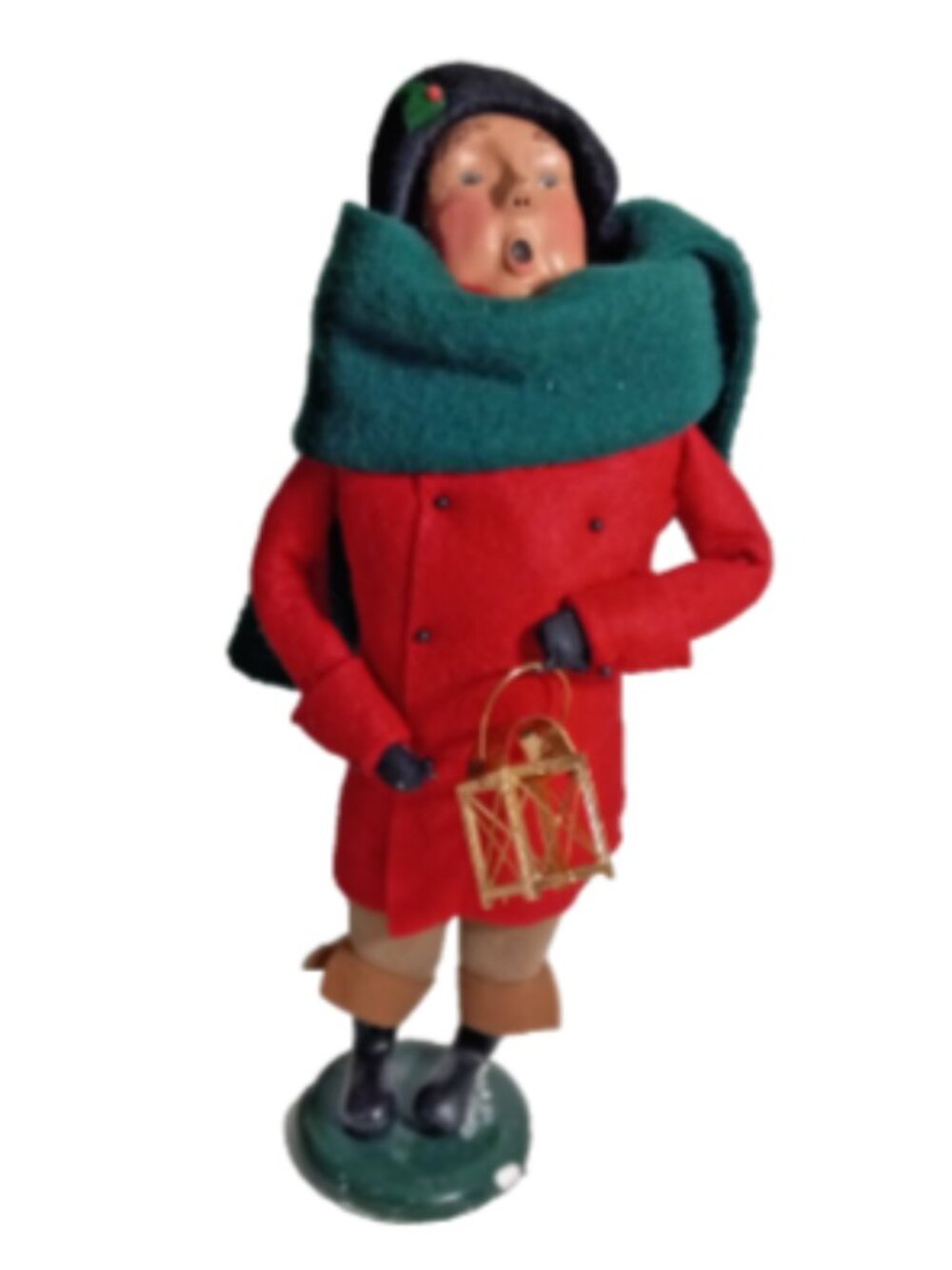 Byers Choice LTD The Carolers Man w/ Lantern Red Coat Green Scarf  Figurine 2001
